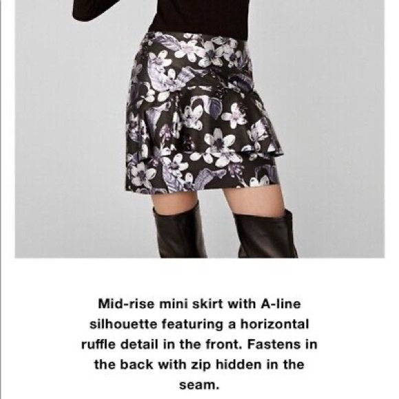 Zara small a line ruffle floral faux leather mini skirt - Picture 2 of 8